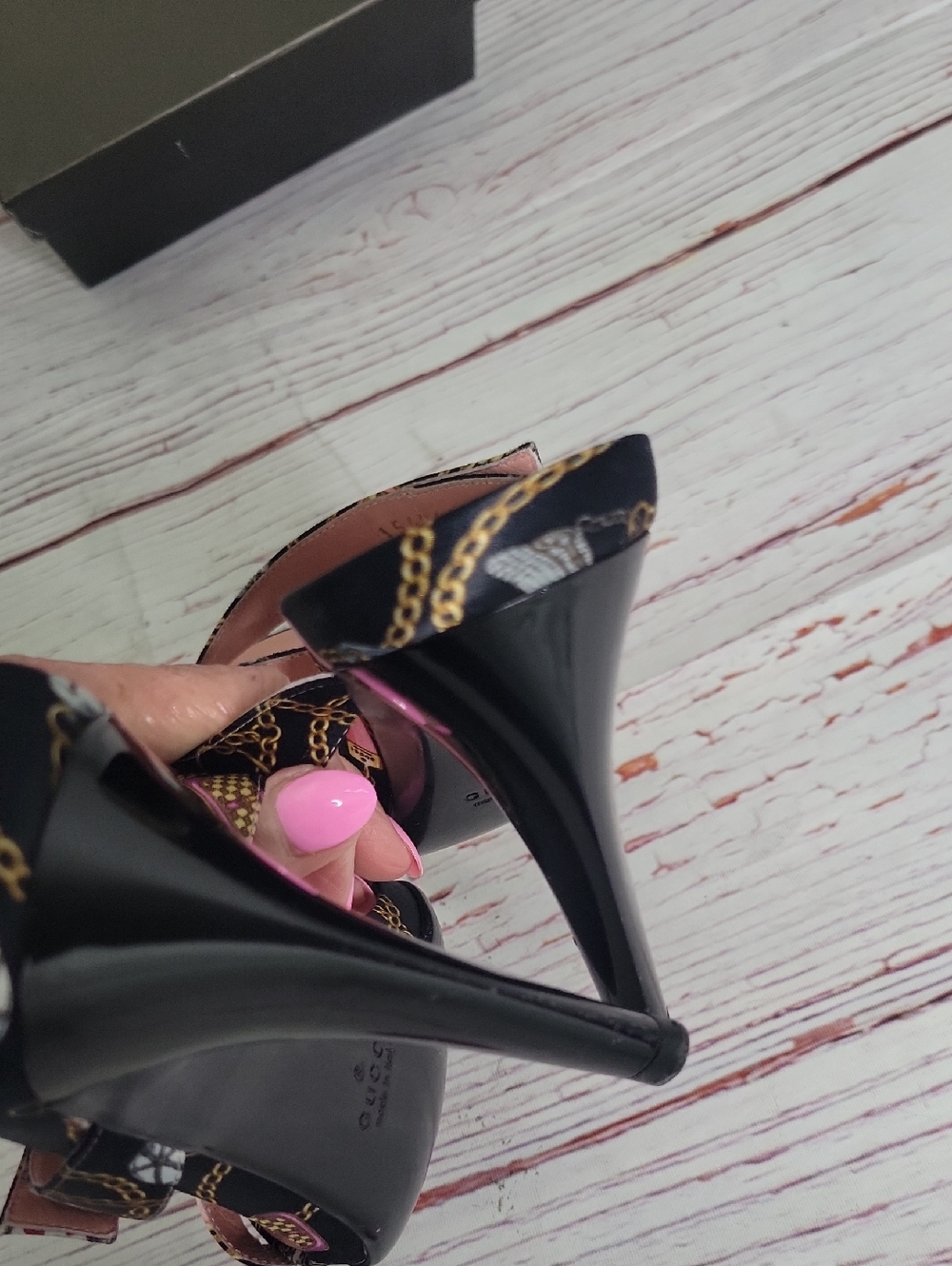 Gucci Techno Charms Print Pink & Black High Heel Sandals - Picture 5 of 9